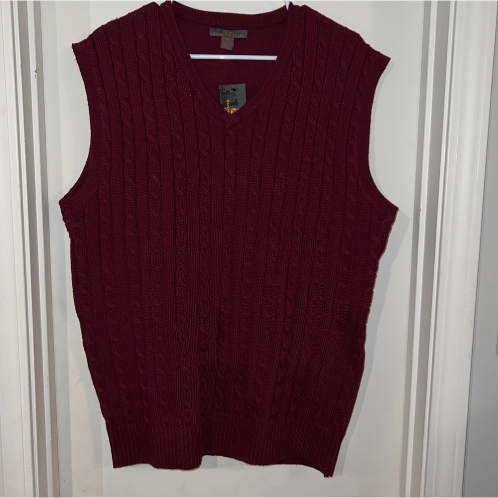 Sahara Club Sleeveless V-Neck Argyle Sweater Men's Size Large Red/Maroon